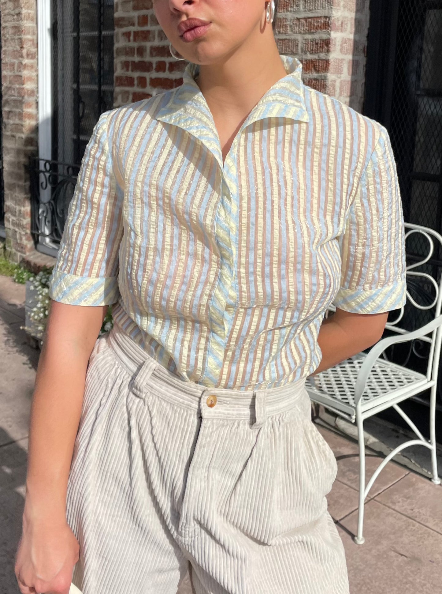 Striped Sheer Button Down (S)