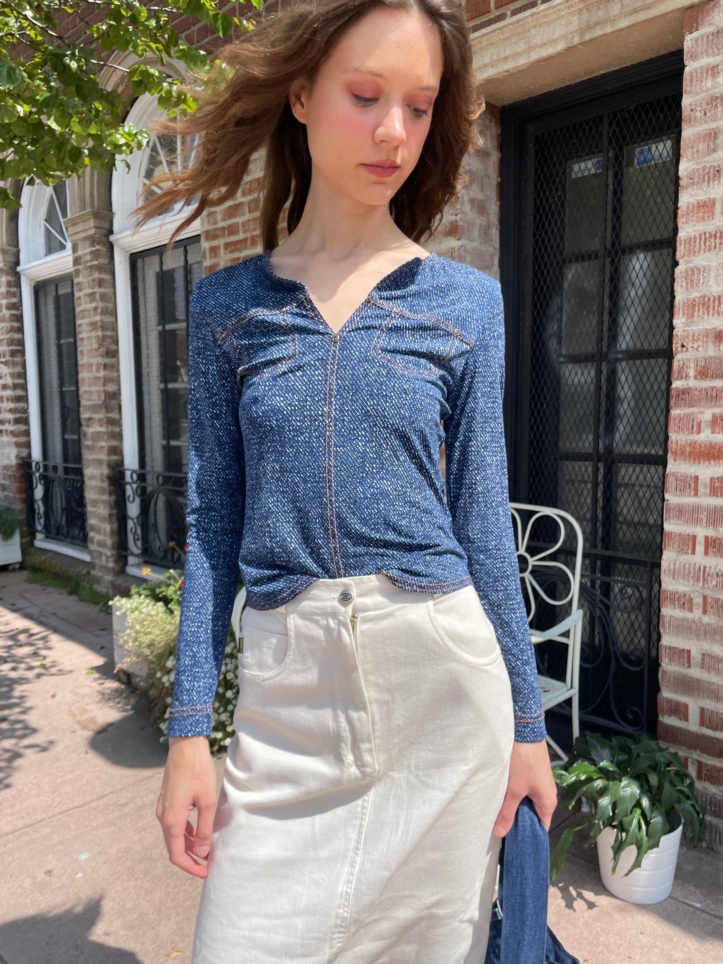 Y2K Denim Print Long Sleeve (S)