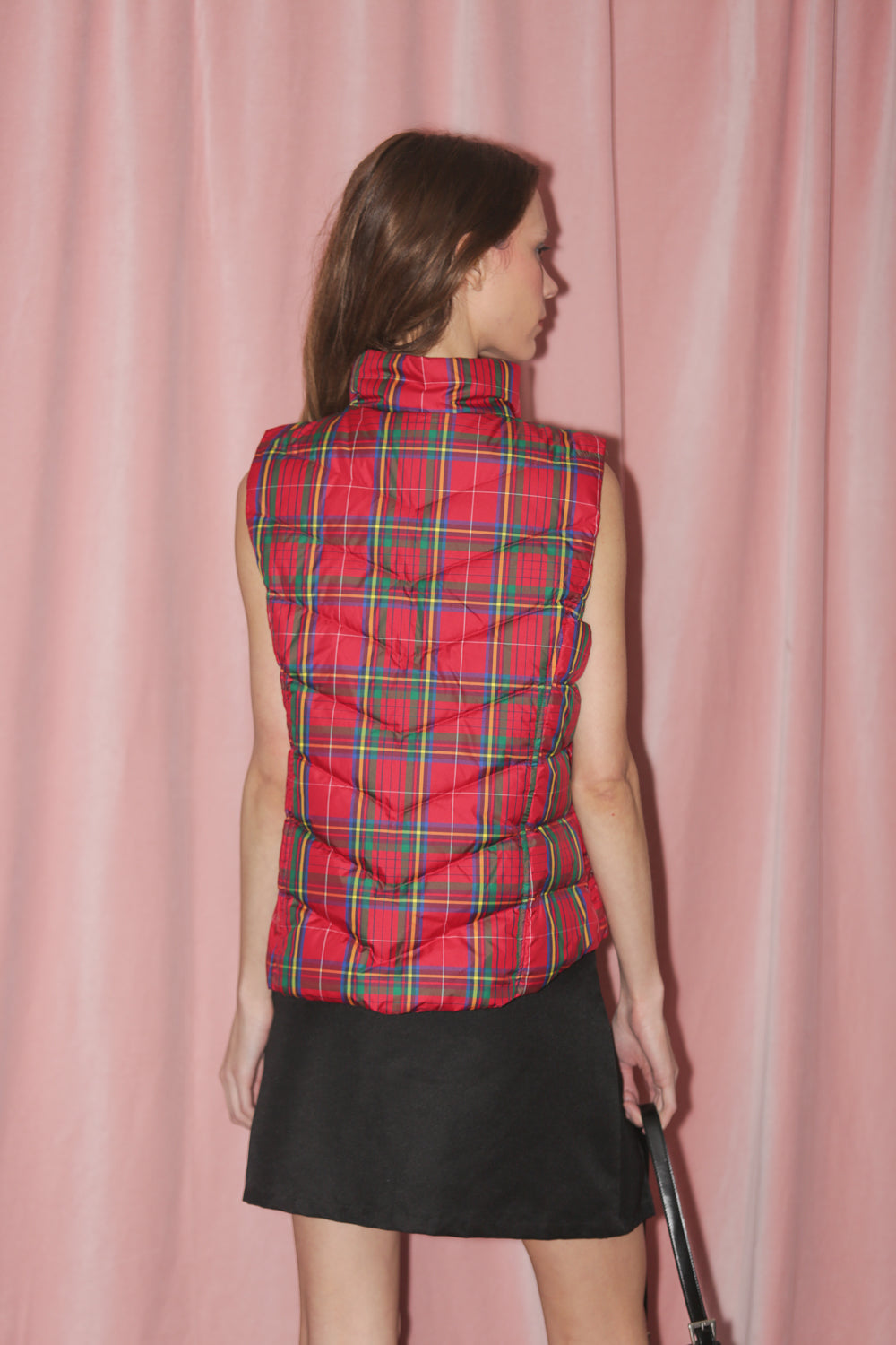 Red Plaid Puffer Vest (M)