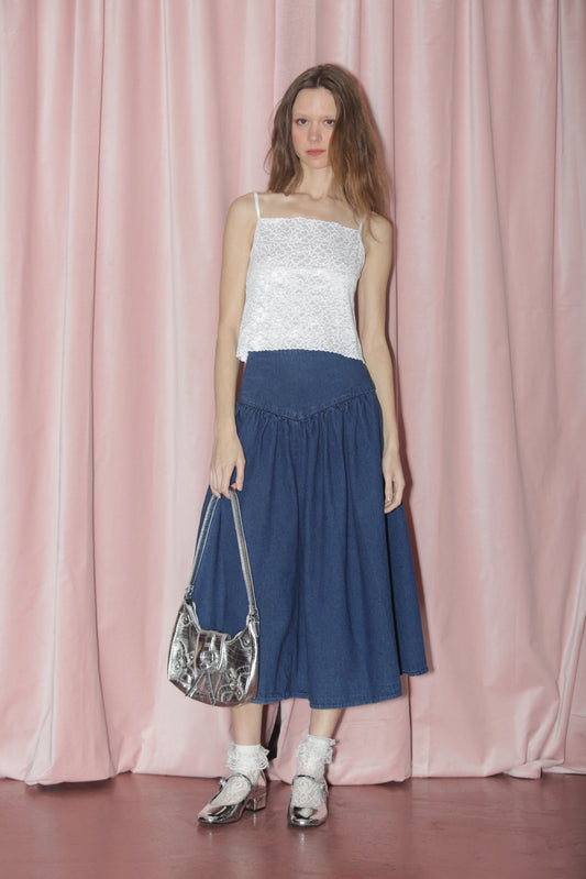 Denim Blue Pleated Skirt (S)