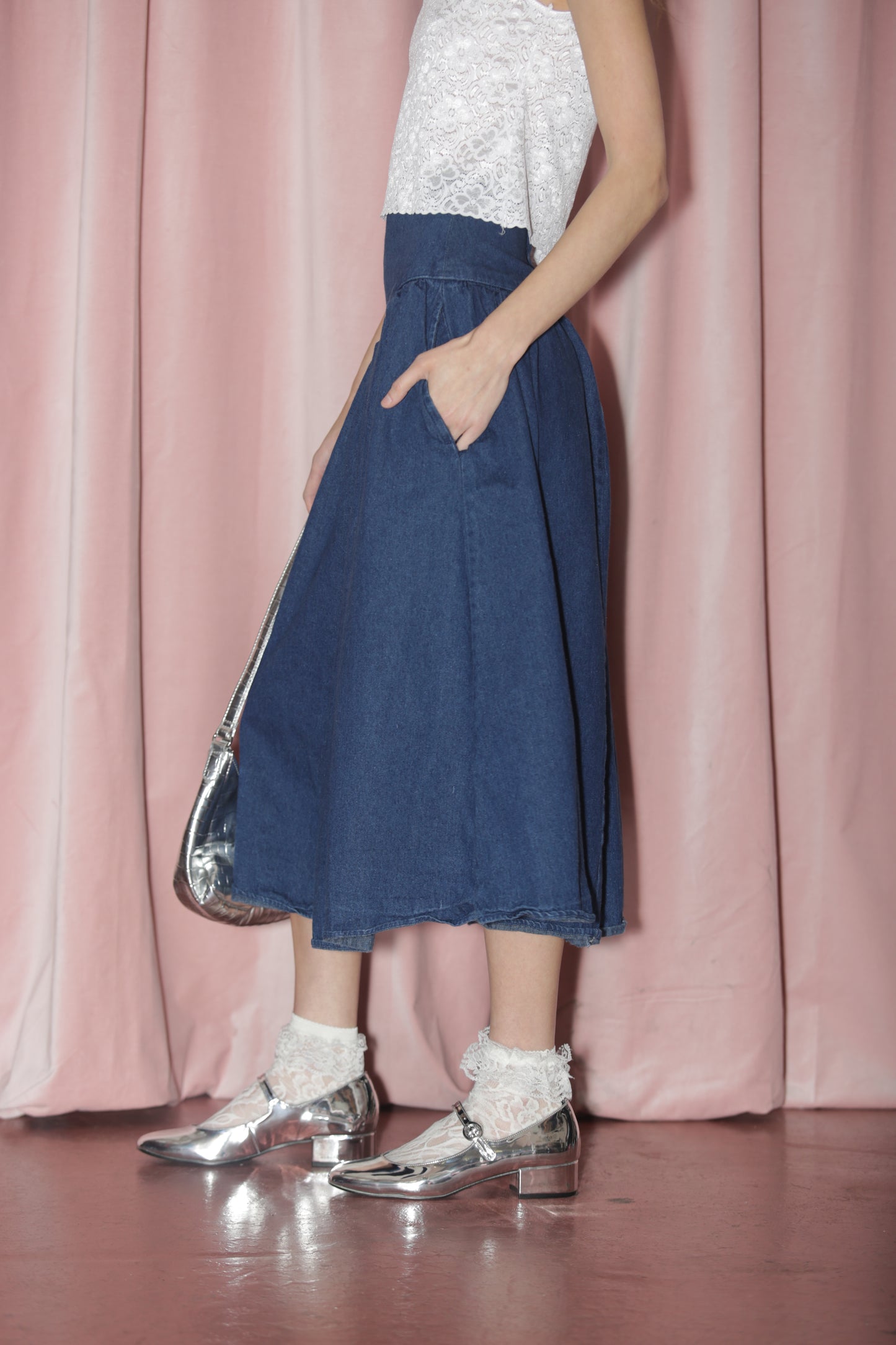 Denim Blue Pleated Skirt (S)