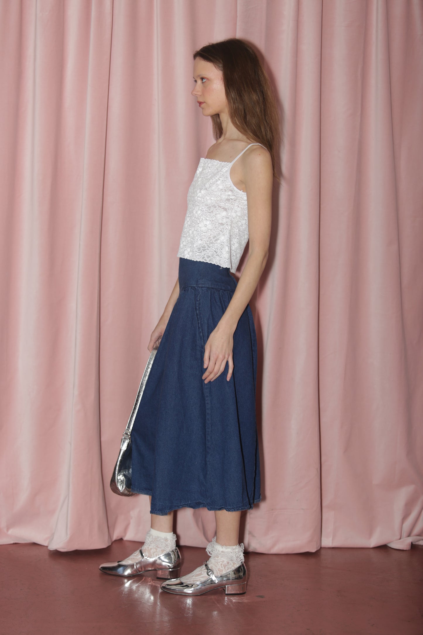 Denim Blue Pleated Skirt (S)