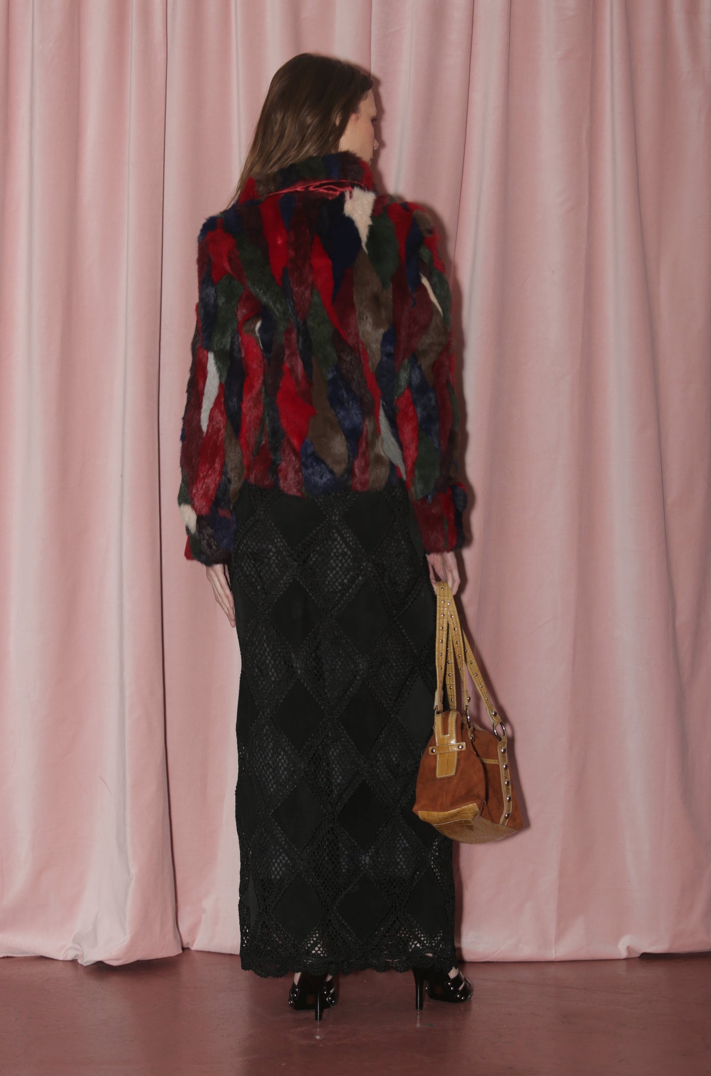 girl in multicolor fur jacket