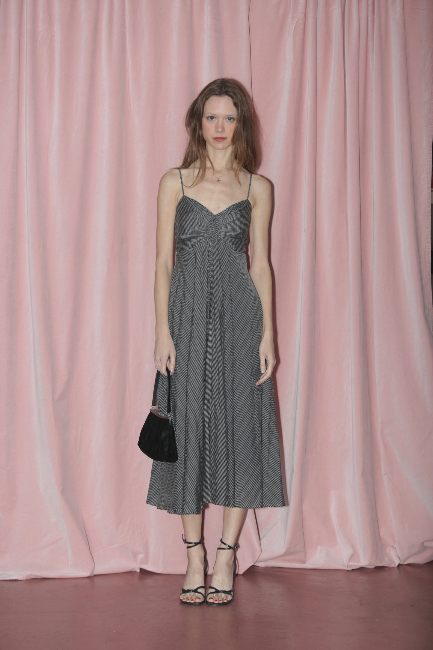 girl in black and white maxi dress