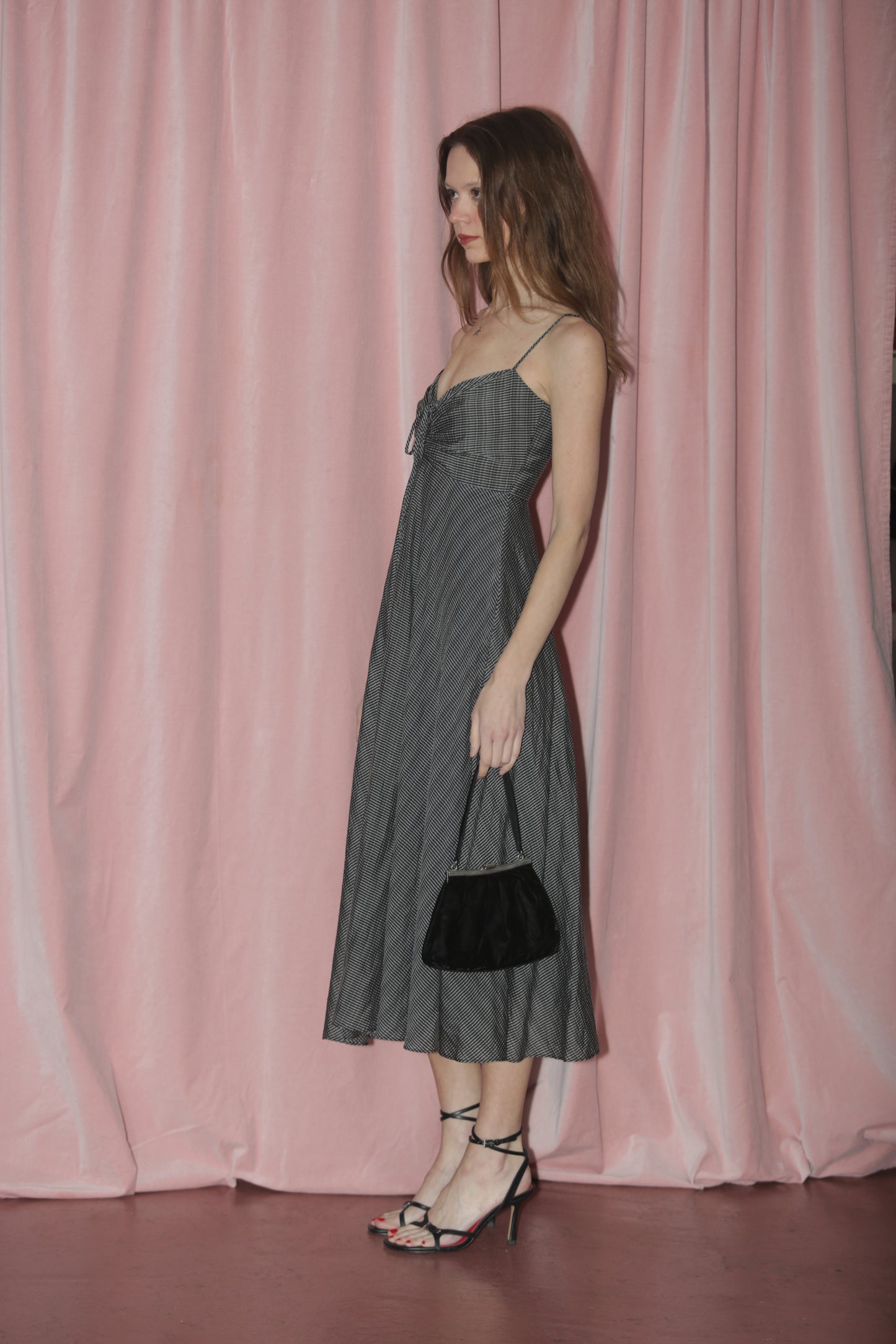 girl in black and white maxi dress