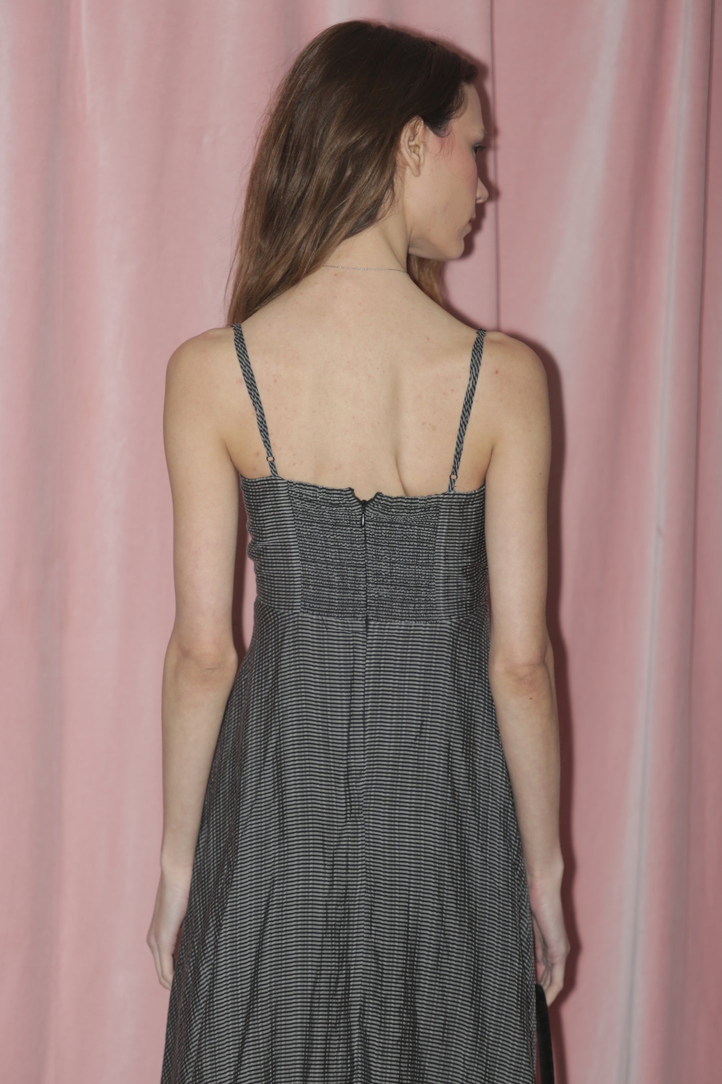 girl in black and white maxi dress