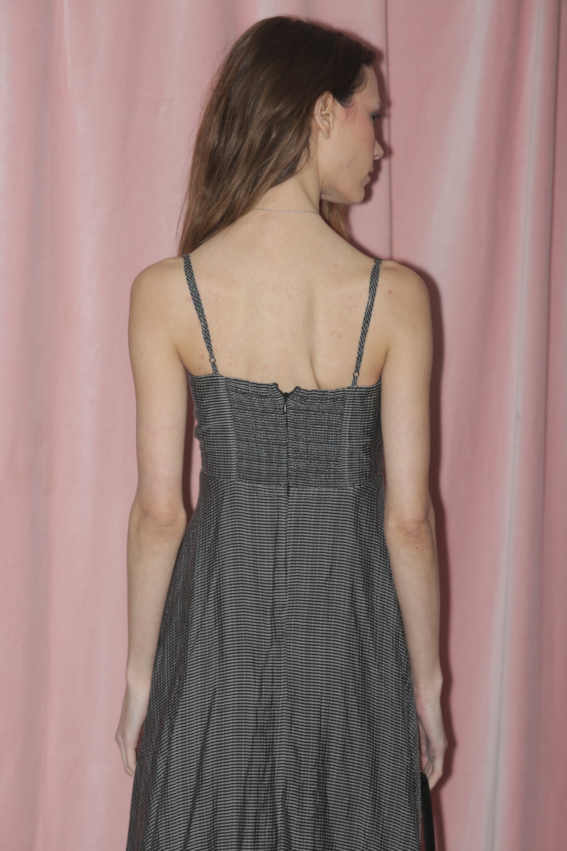 girl in black and white maxi dress