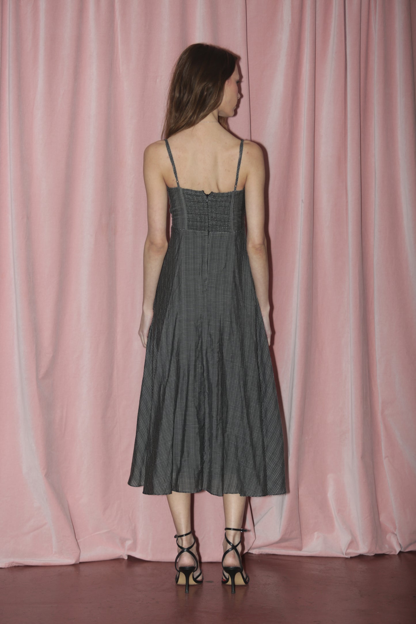 girl in black and white maxi dress