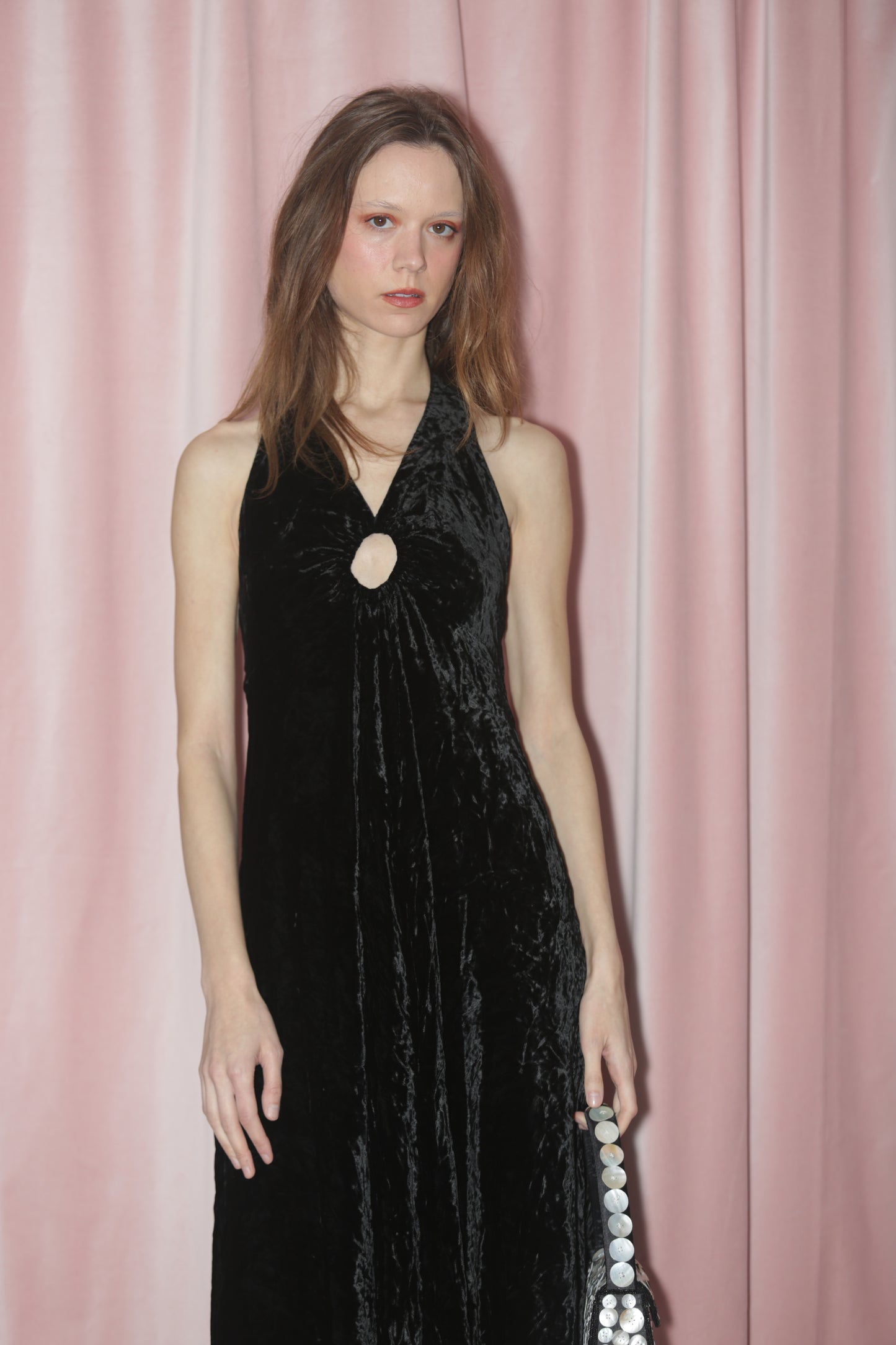 girl in halter dress