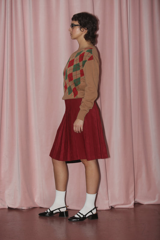 Ruby Red Pleated Skirt (S)