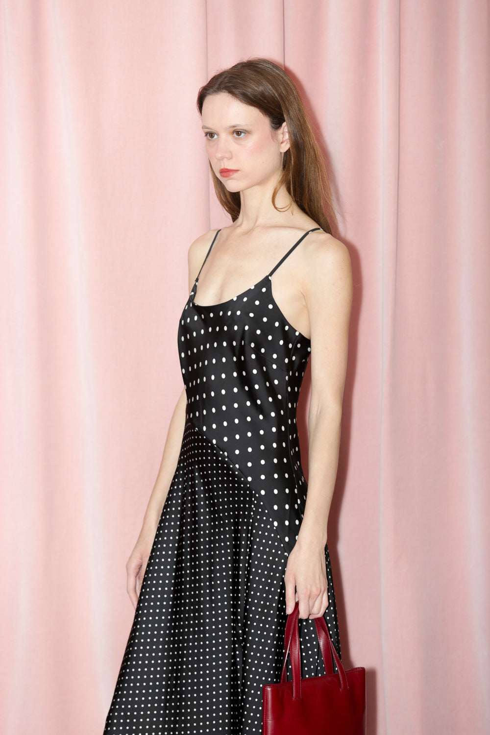 Black Polka Dot Asymmetrical Slip Dress (S)