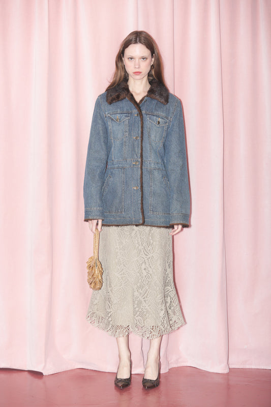 Blue Denim Fur Trim Jacket (S)