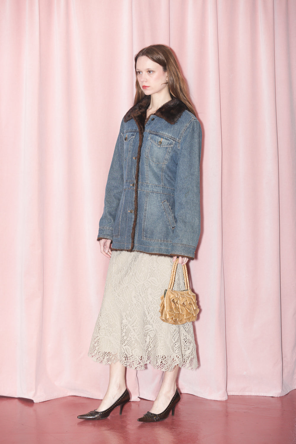 Blue Denim Fur Trim Jacket (S)