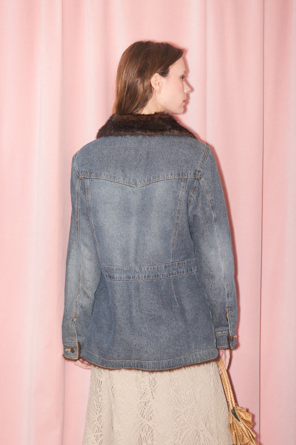 Blue Denim Fur Trim Jacket (S)