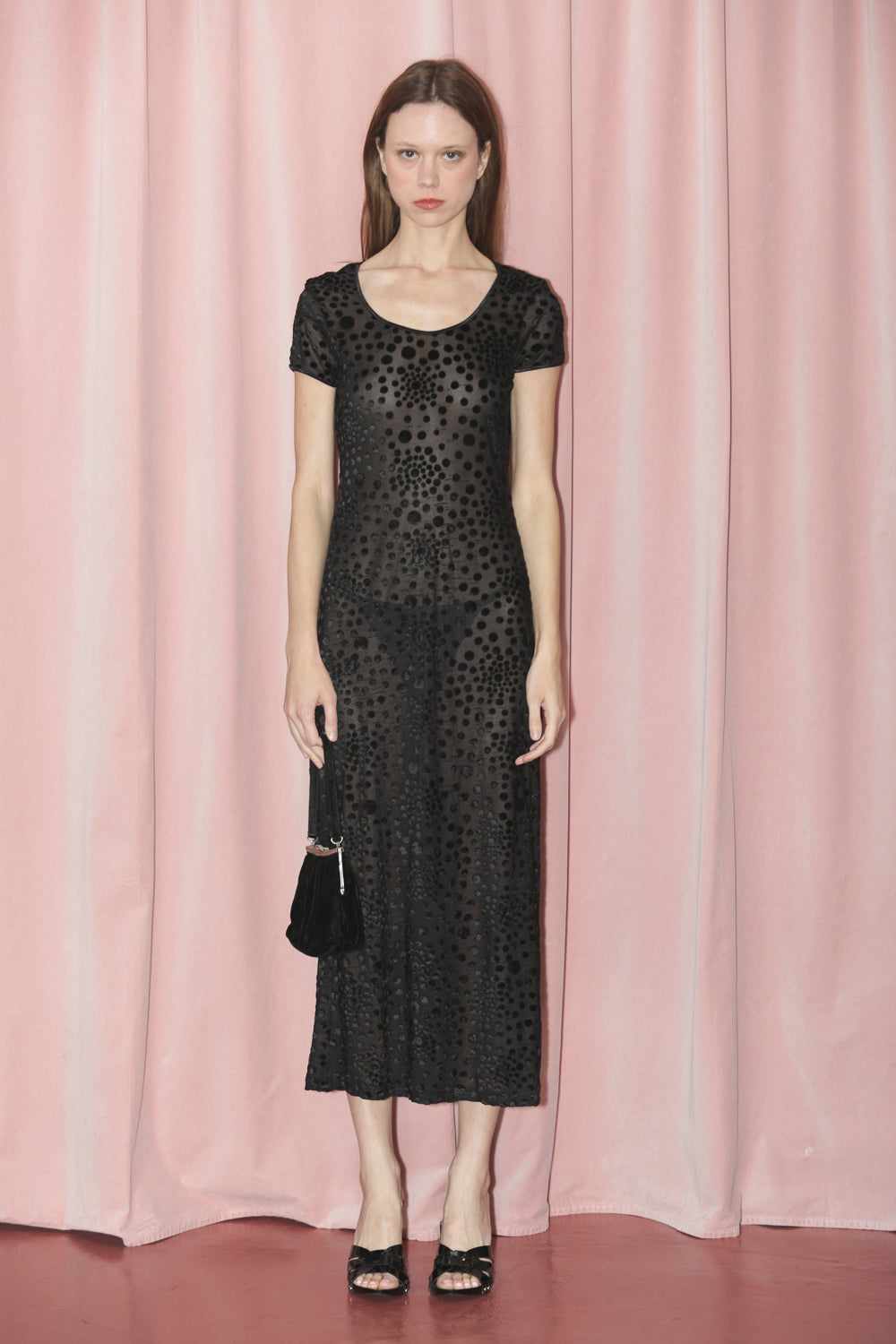 Black Floral Velvet Print Slip Dress