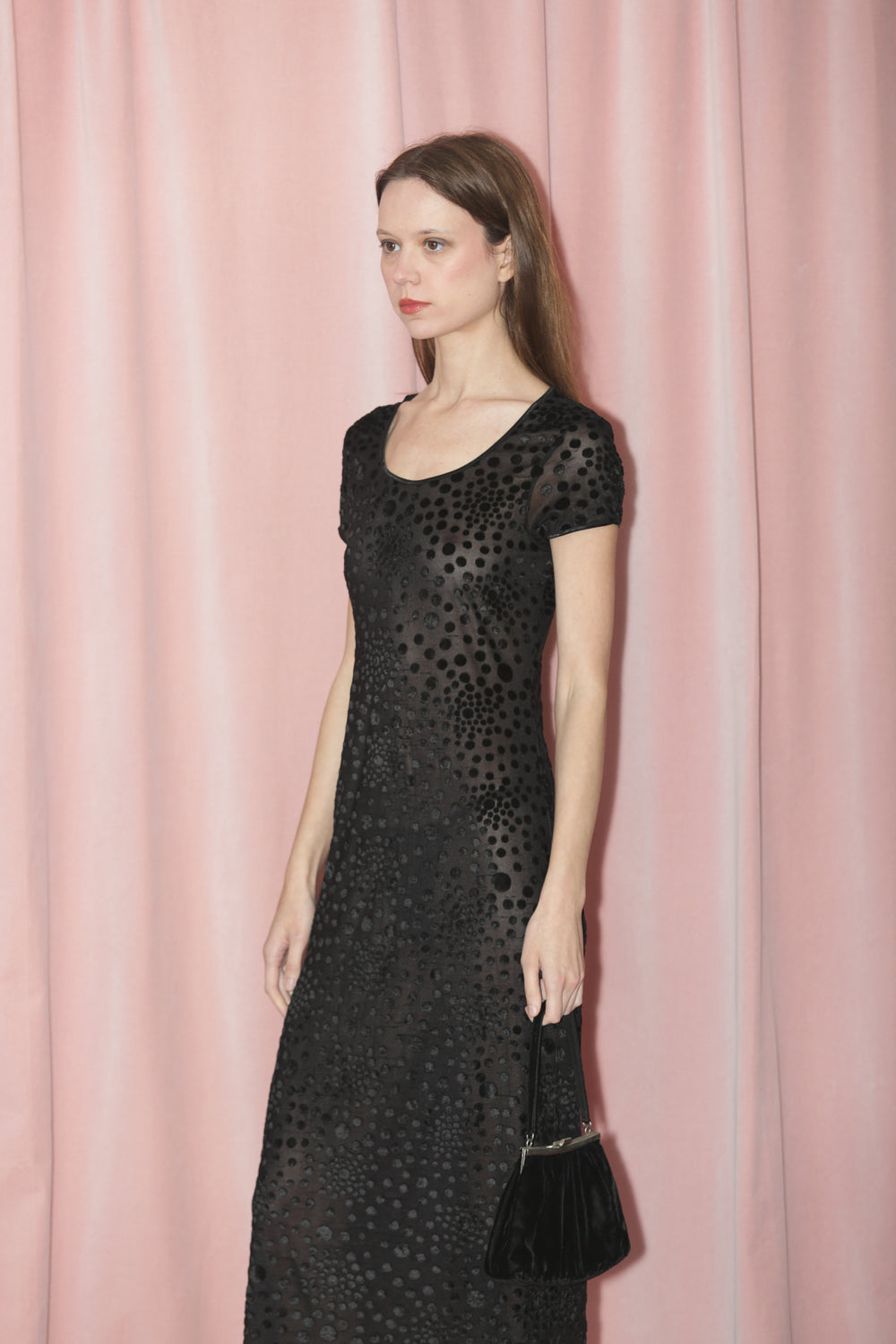 Black Floral Velvet Print Slip Dress