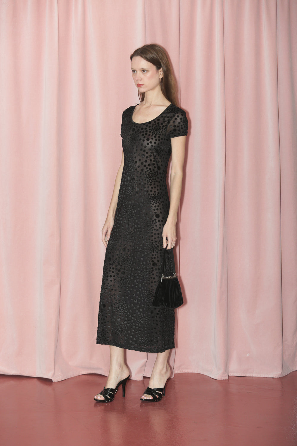 Black Floral Velvet Print Slip Dress