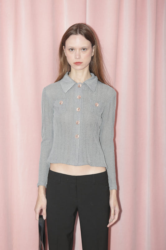 Grey Woven Sheer Button Down (S)