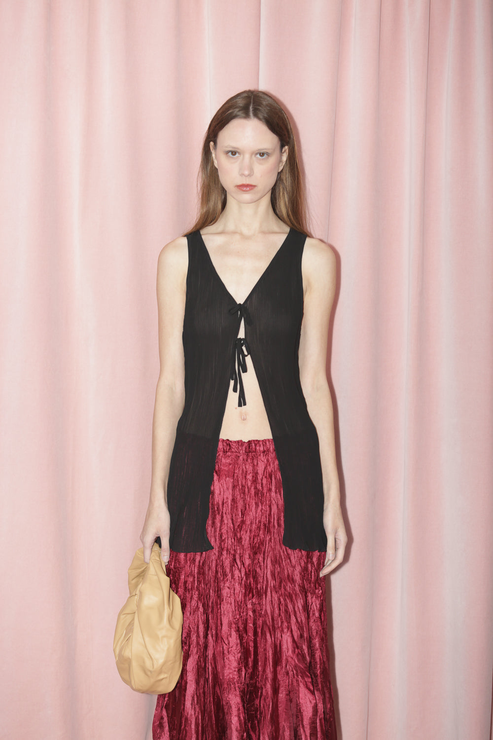 Black Sheer Open Tie Top (S)