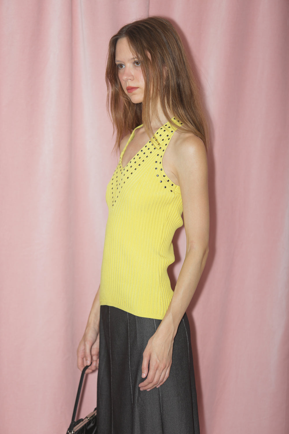 Yellow Ribbed Tank Top (M)