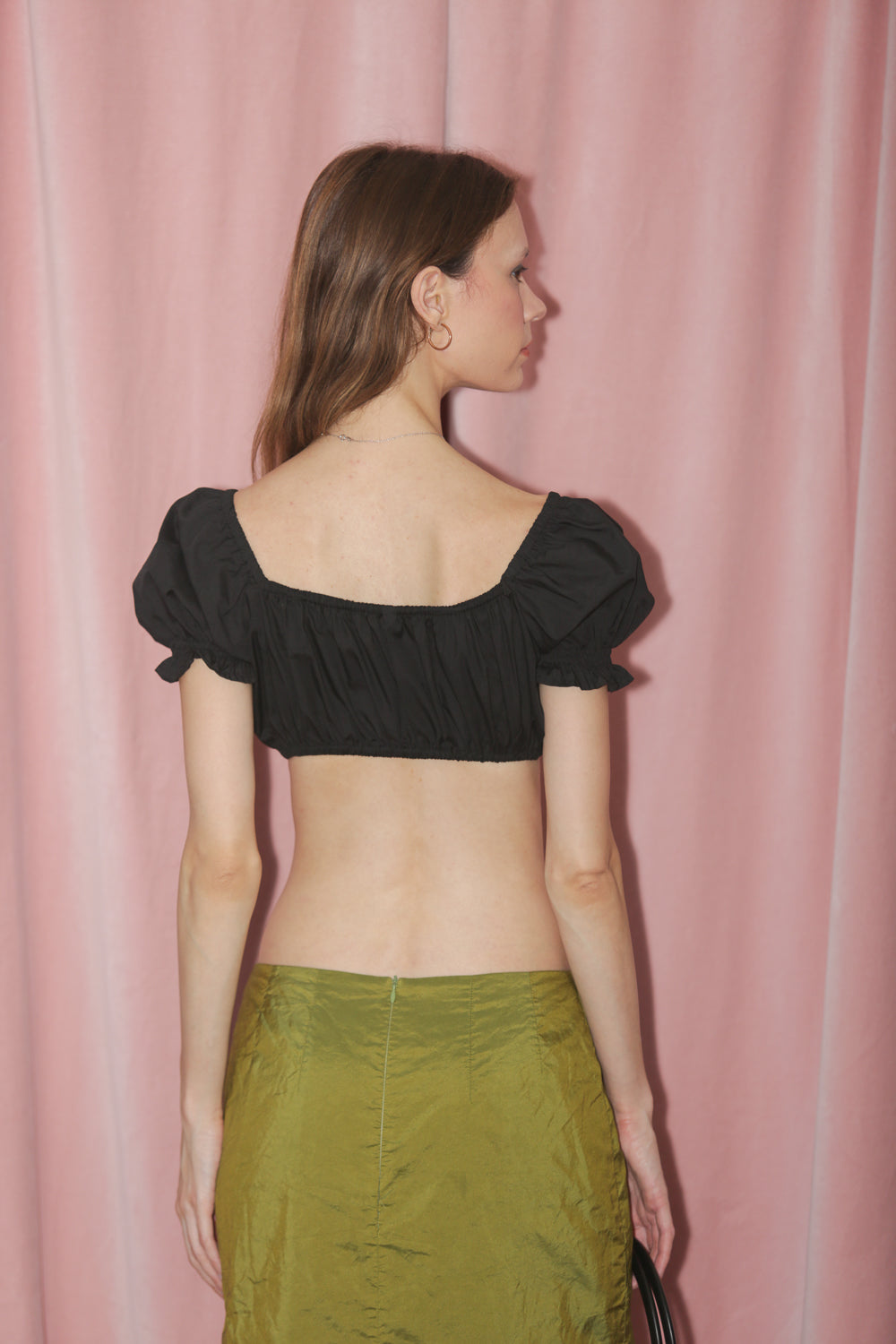 Black Puff Sleeve Cropped Top (S)