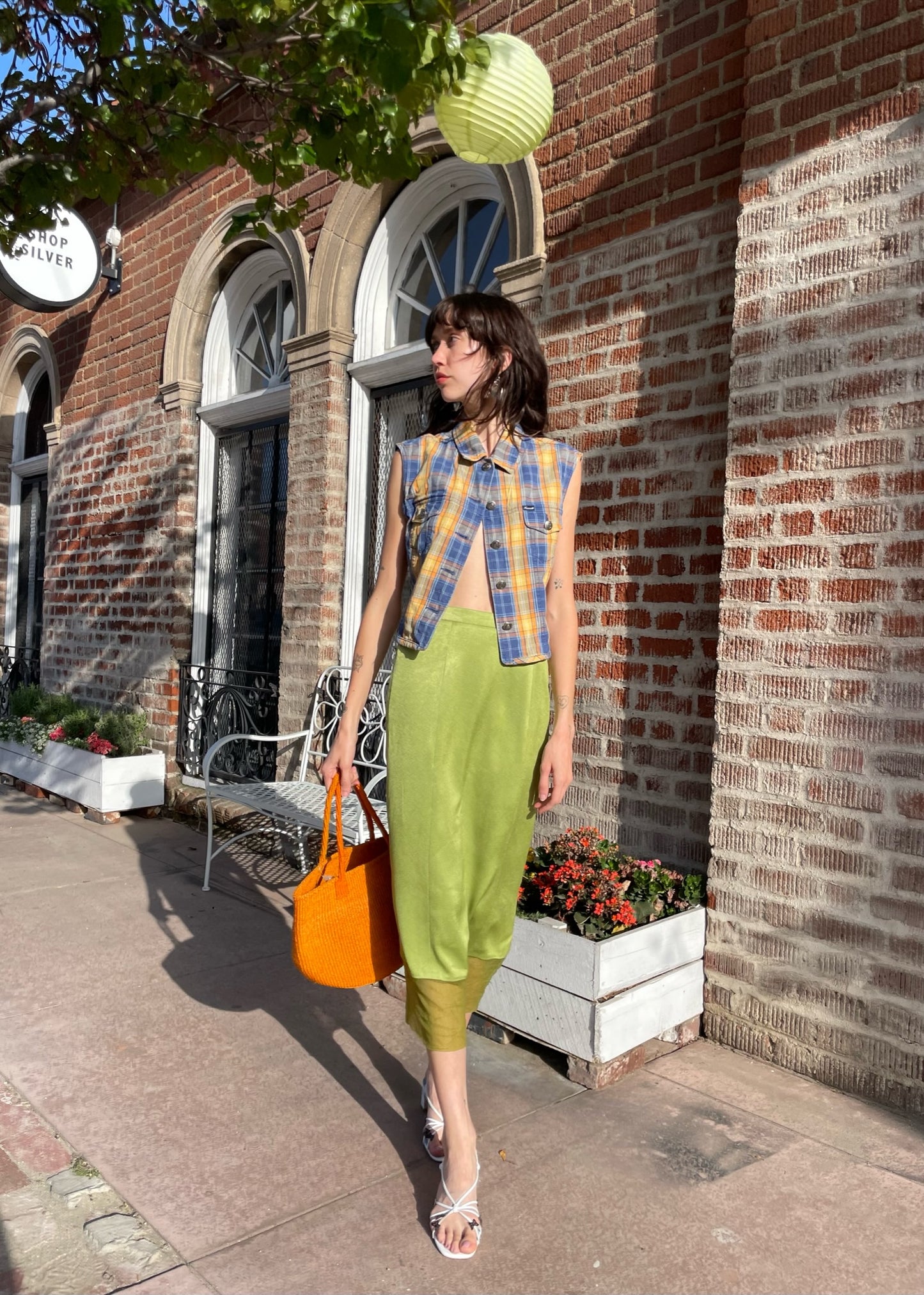 Yellow Plaid Button Up Vest (L)