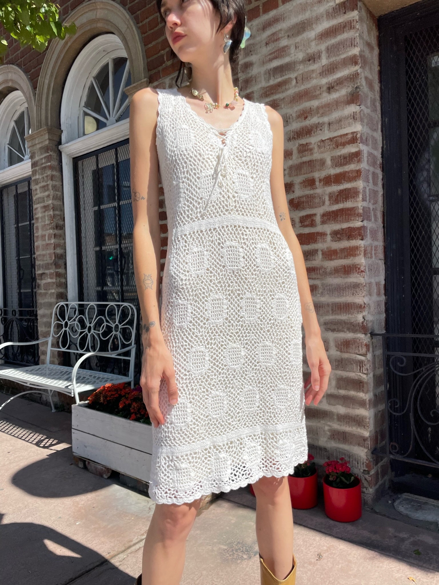 White Crochet Tank Dress (S) – Shops Silver