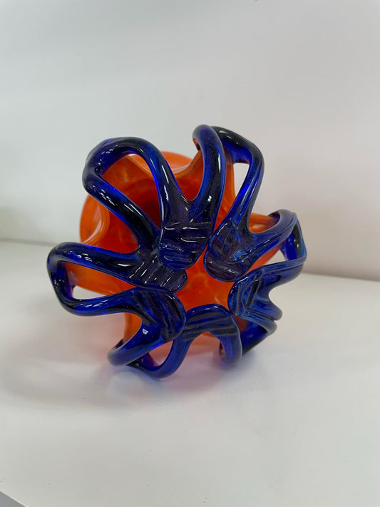 one vintage glass orange and blue vase