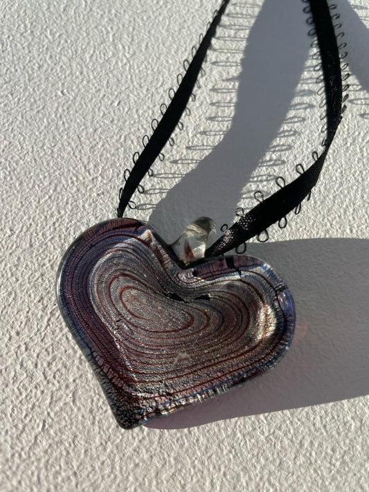 Vintage Heart Glass Pendant Necklace