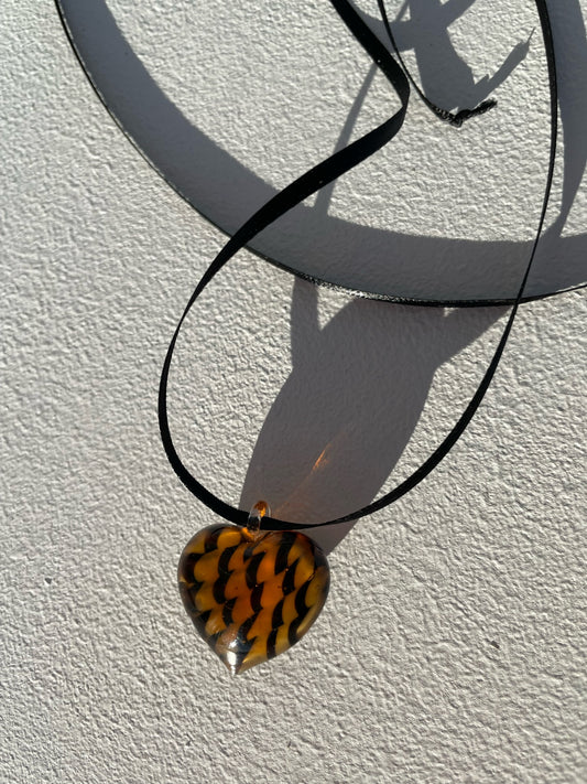 Vintage Heart Glass Pendant Necklace