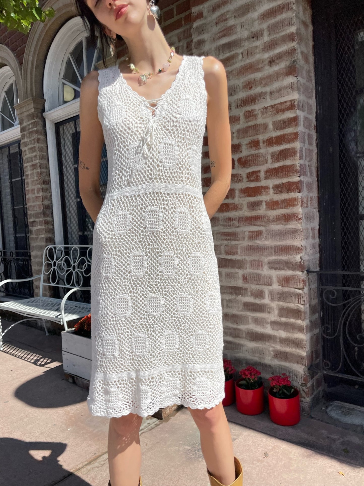 White Crochet Tank Dress (S)