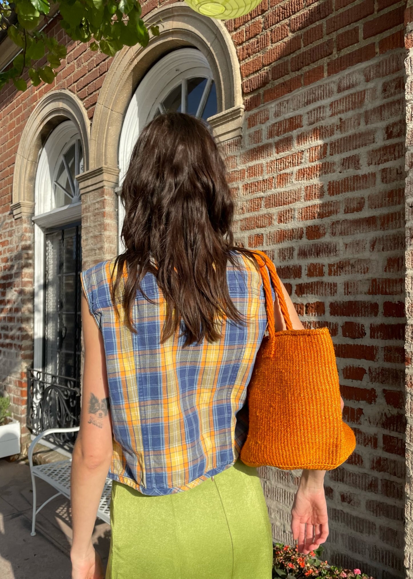 Yellow Plaid Button Up Vest (L)