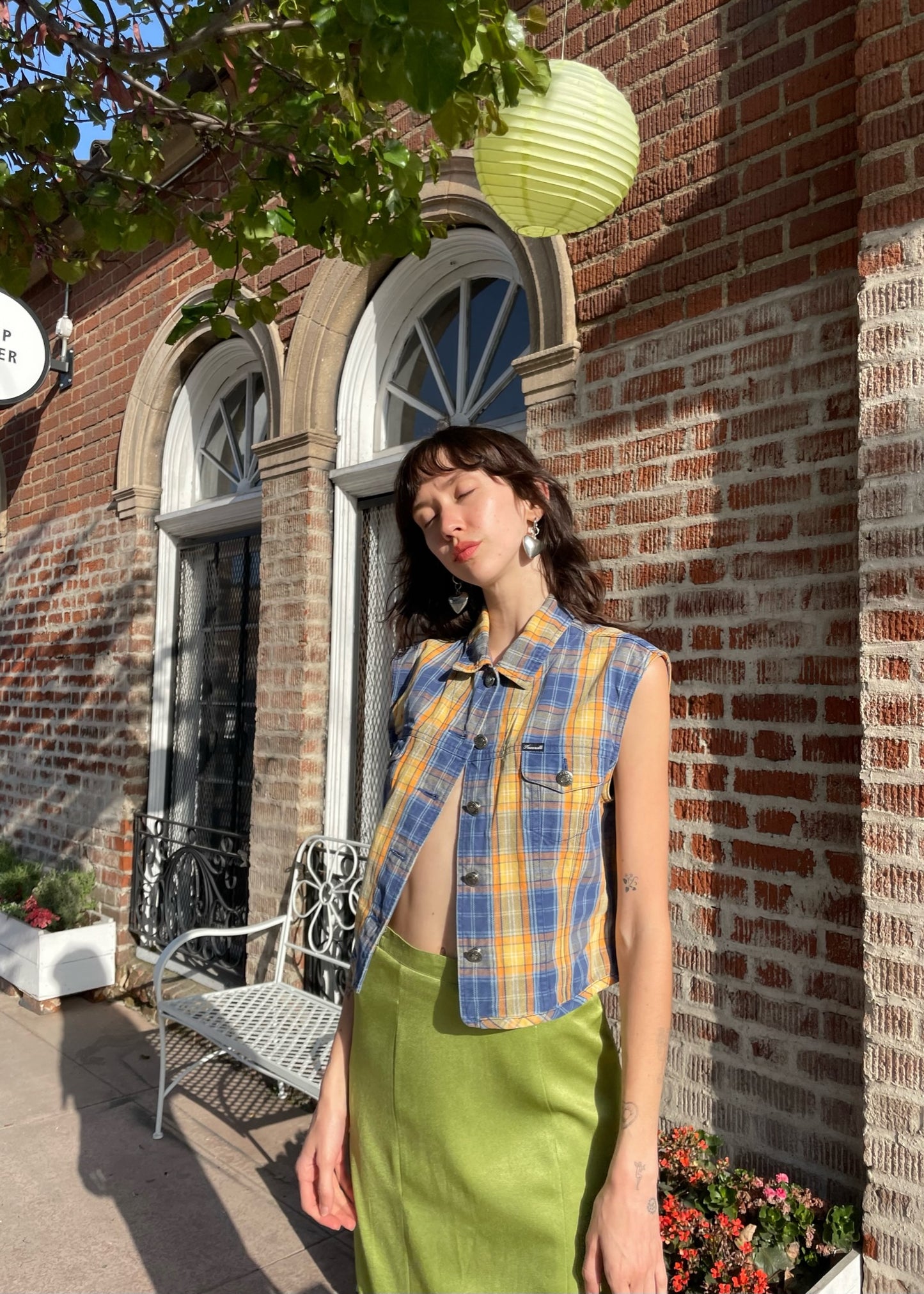 Yellow Plaid Button Up Vest (L)