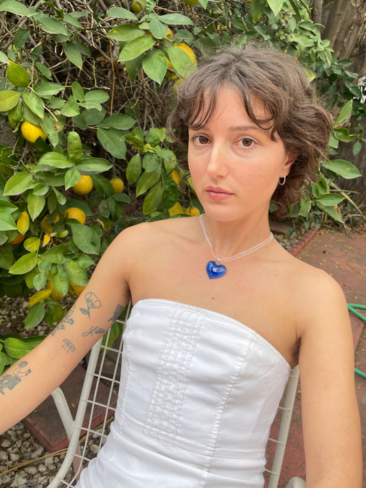 Vintage Evil Eye Heart Glass Pendant