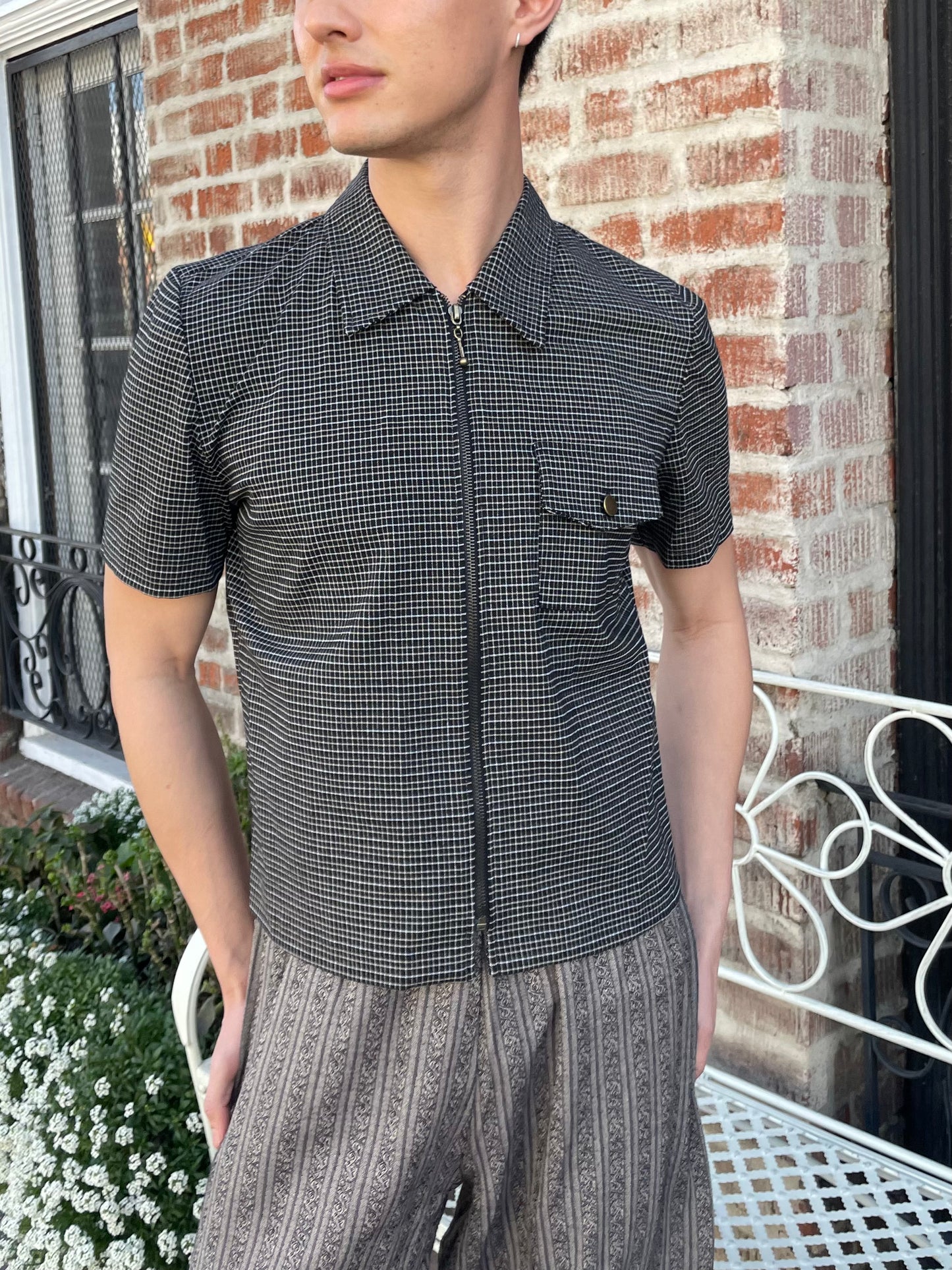 Vintage Black Plaid Zip Up