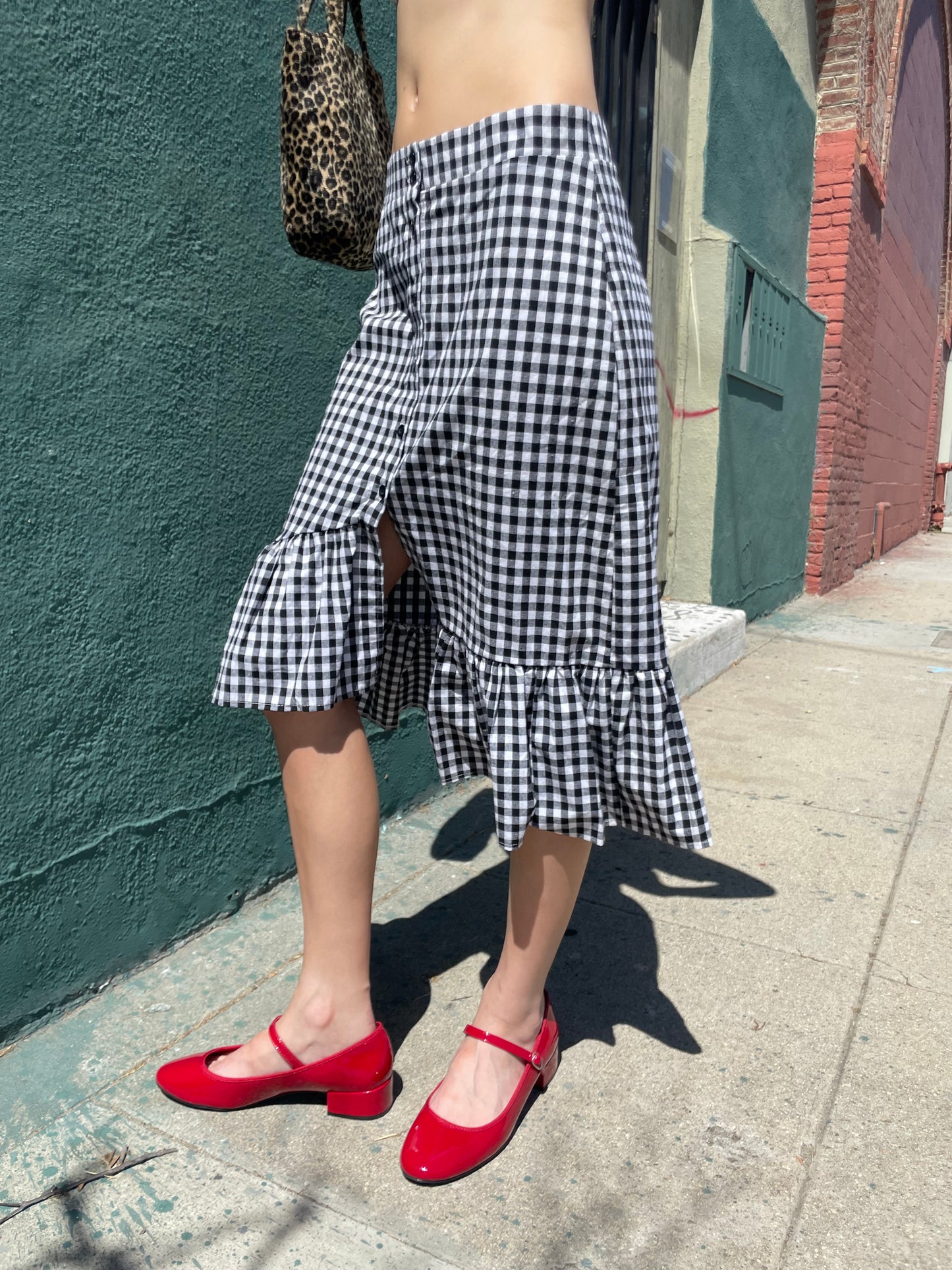 B&W Gingham Asymmetrical Skirt (S)