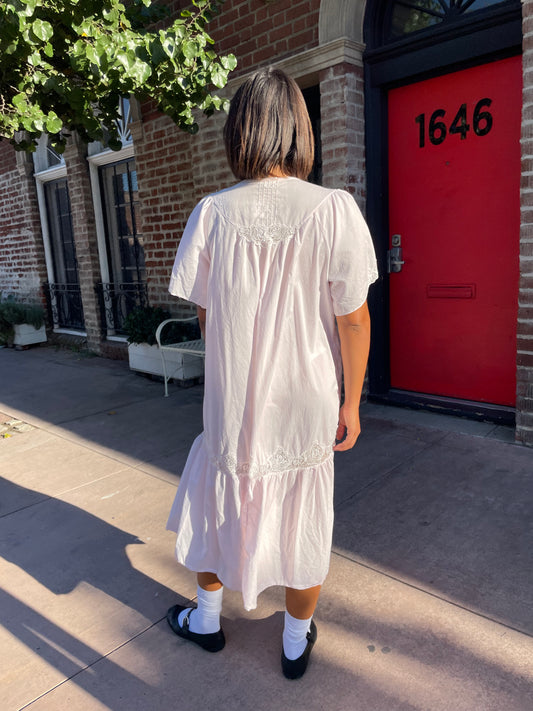 girl wearing a Powder Pink Rose Slip Dress