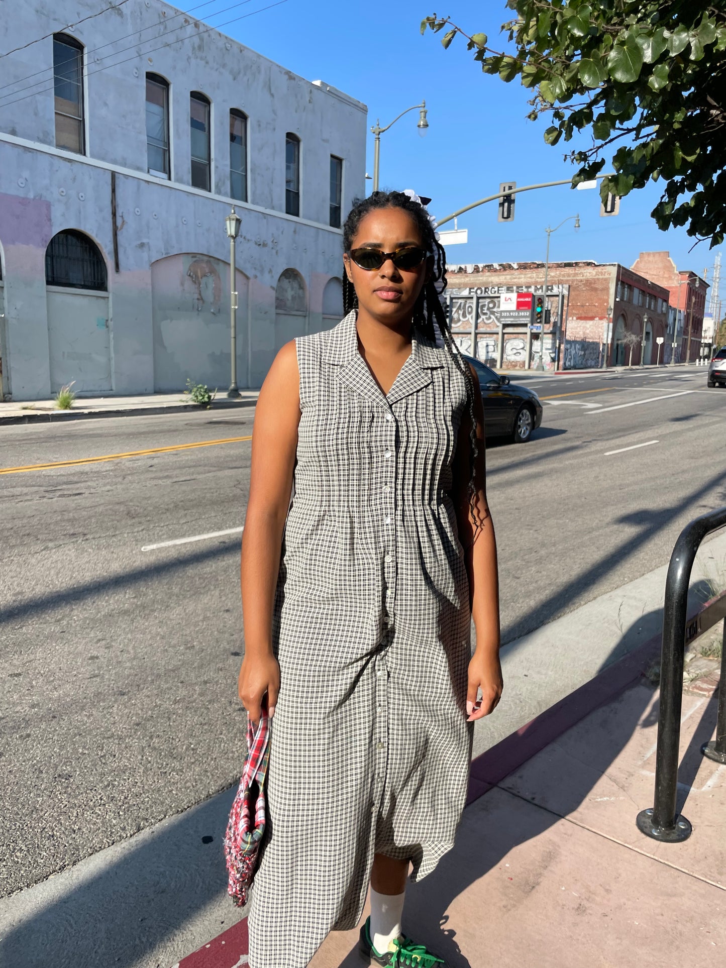 90s Black & White Gingham Dress (L)