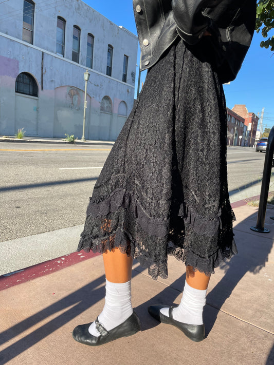 girl in black lace skirt