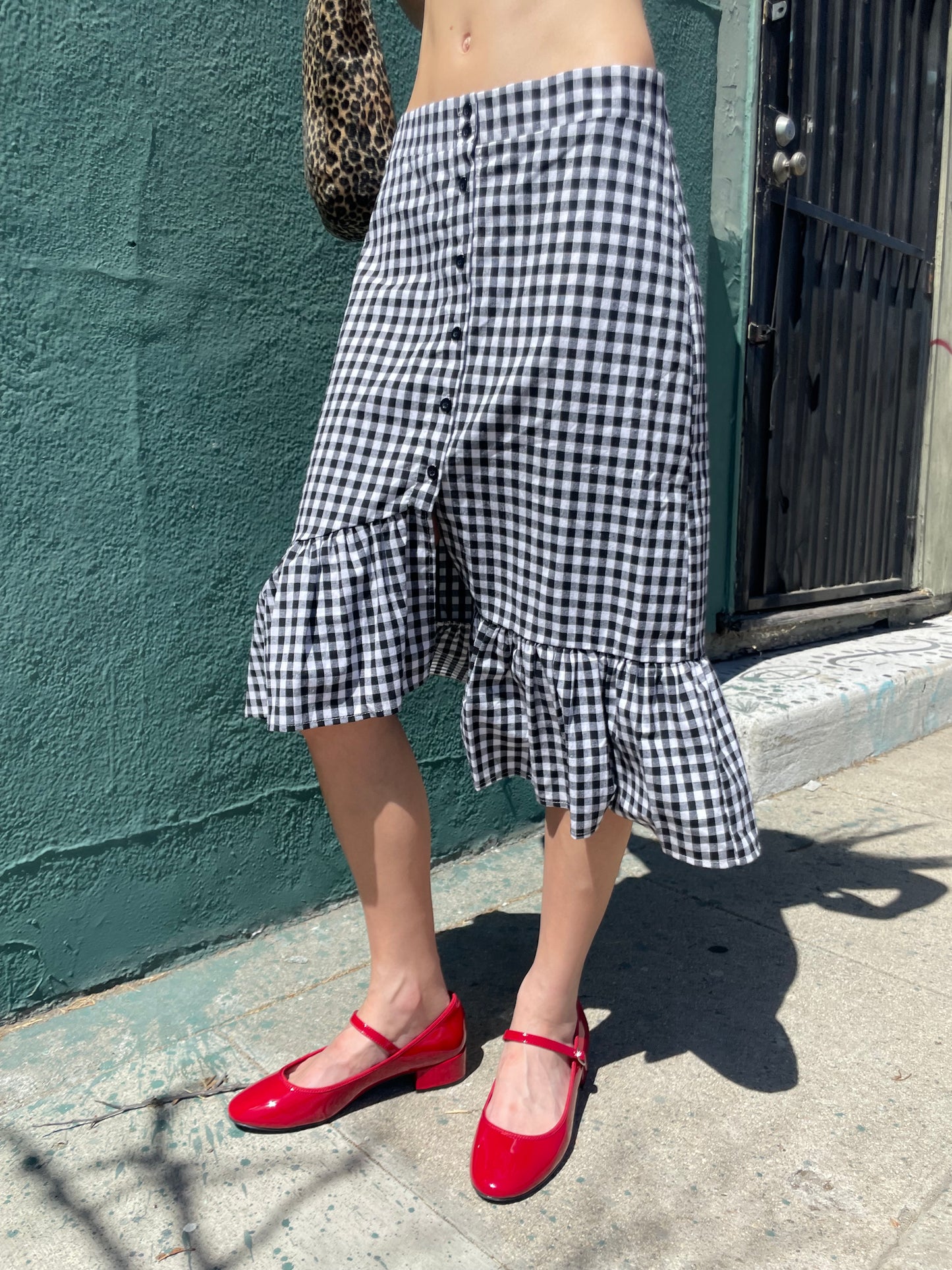 B&W Gingham Asymmetrical Skirt (S)