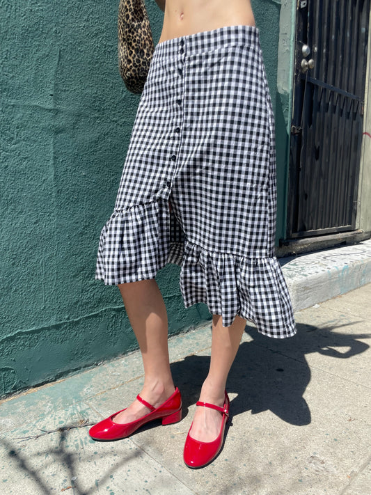 B&W Gingham Asymmetrical Skirt (S)