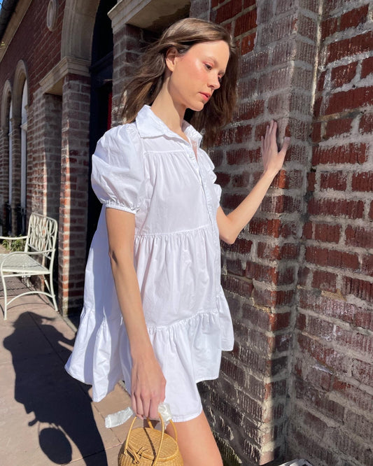 White Button Down Puff Sleeve Dress (S)