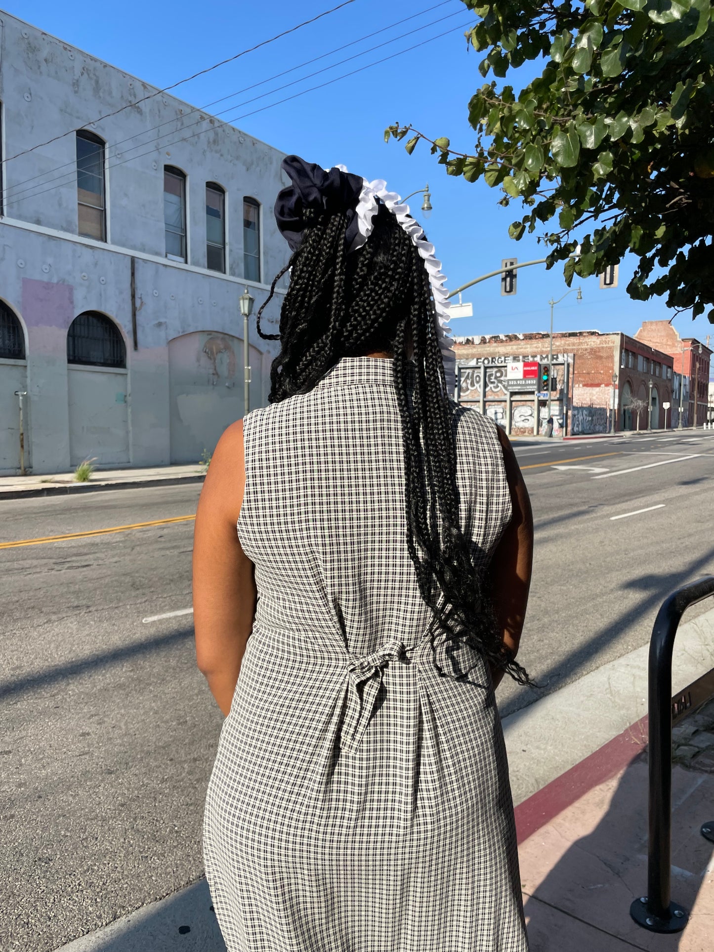 90s Black & White Gingham Dress (L)