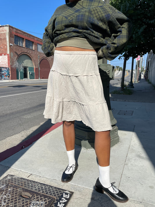 girl wearing Beige Linen Skirt