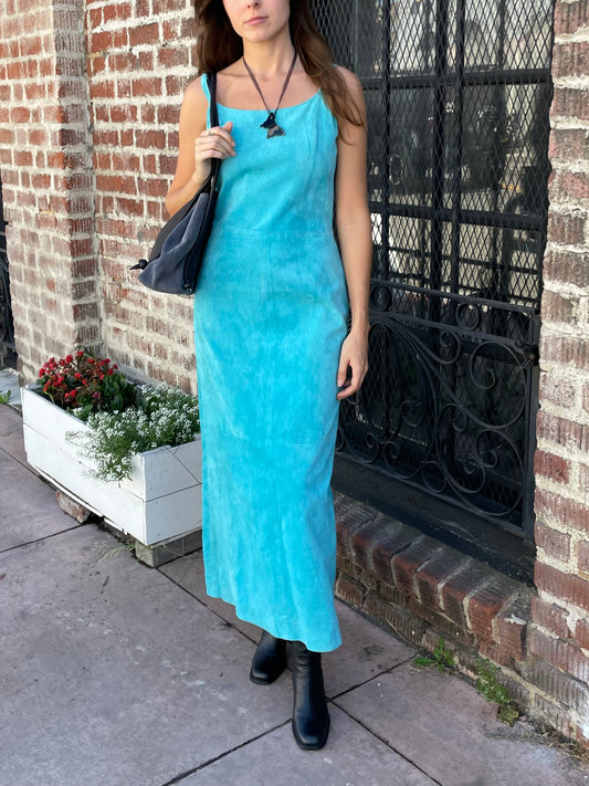 Turquoise Leather Dress (S)