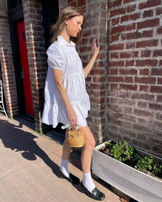 White Button Down Puff Sleeve Dress (S)