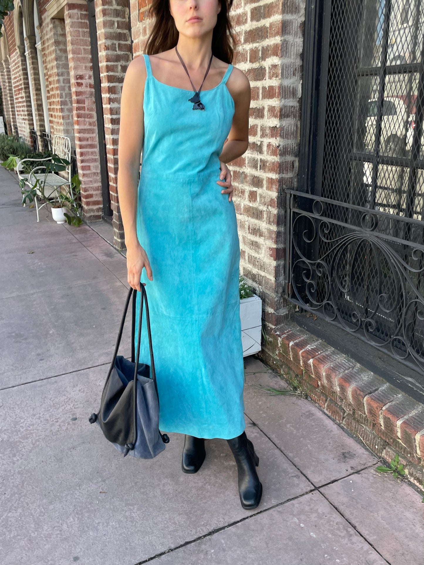 Turquoise Leather Dress (S)