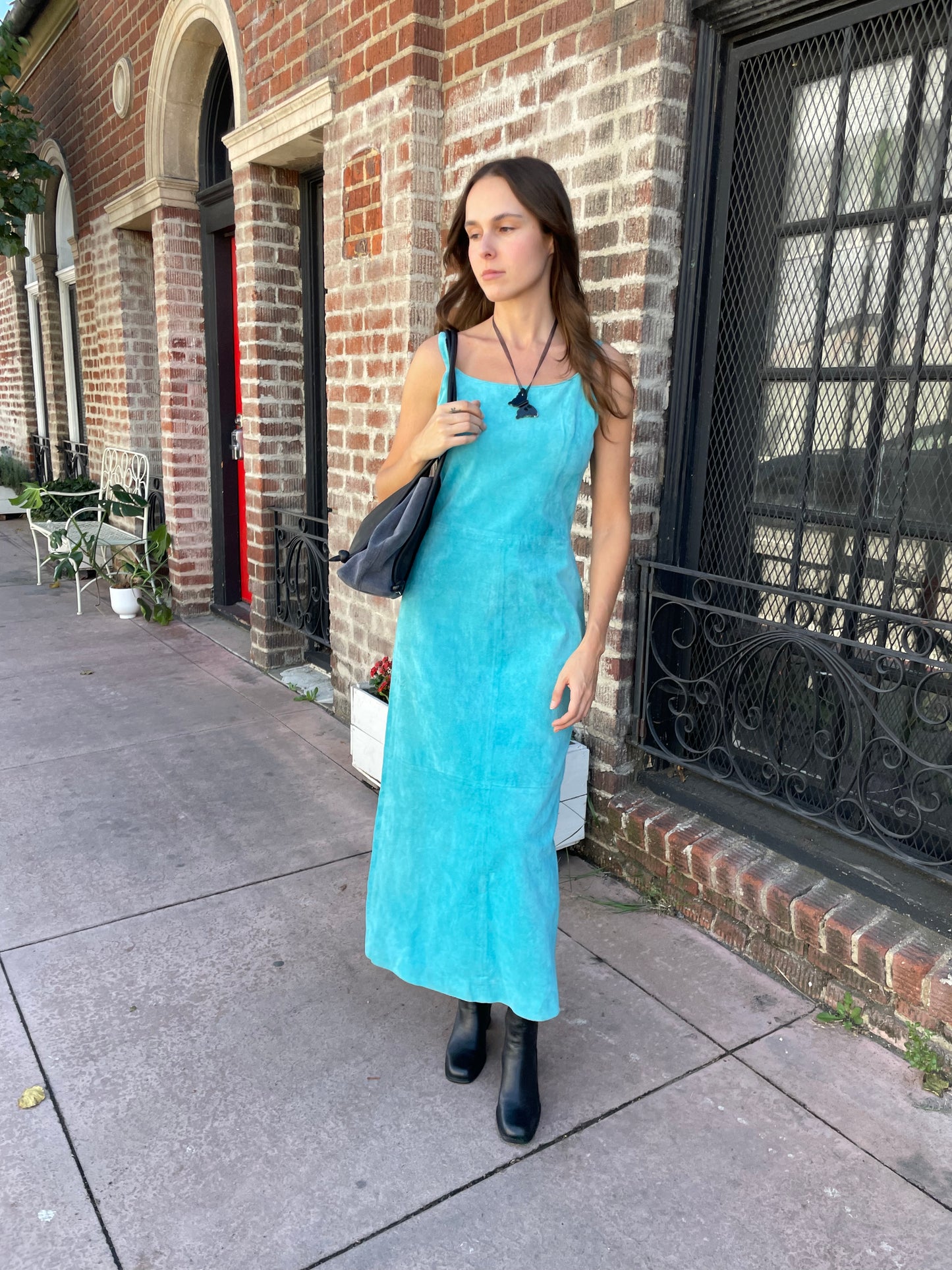 Turquoise Leather Dress (S)