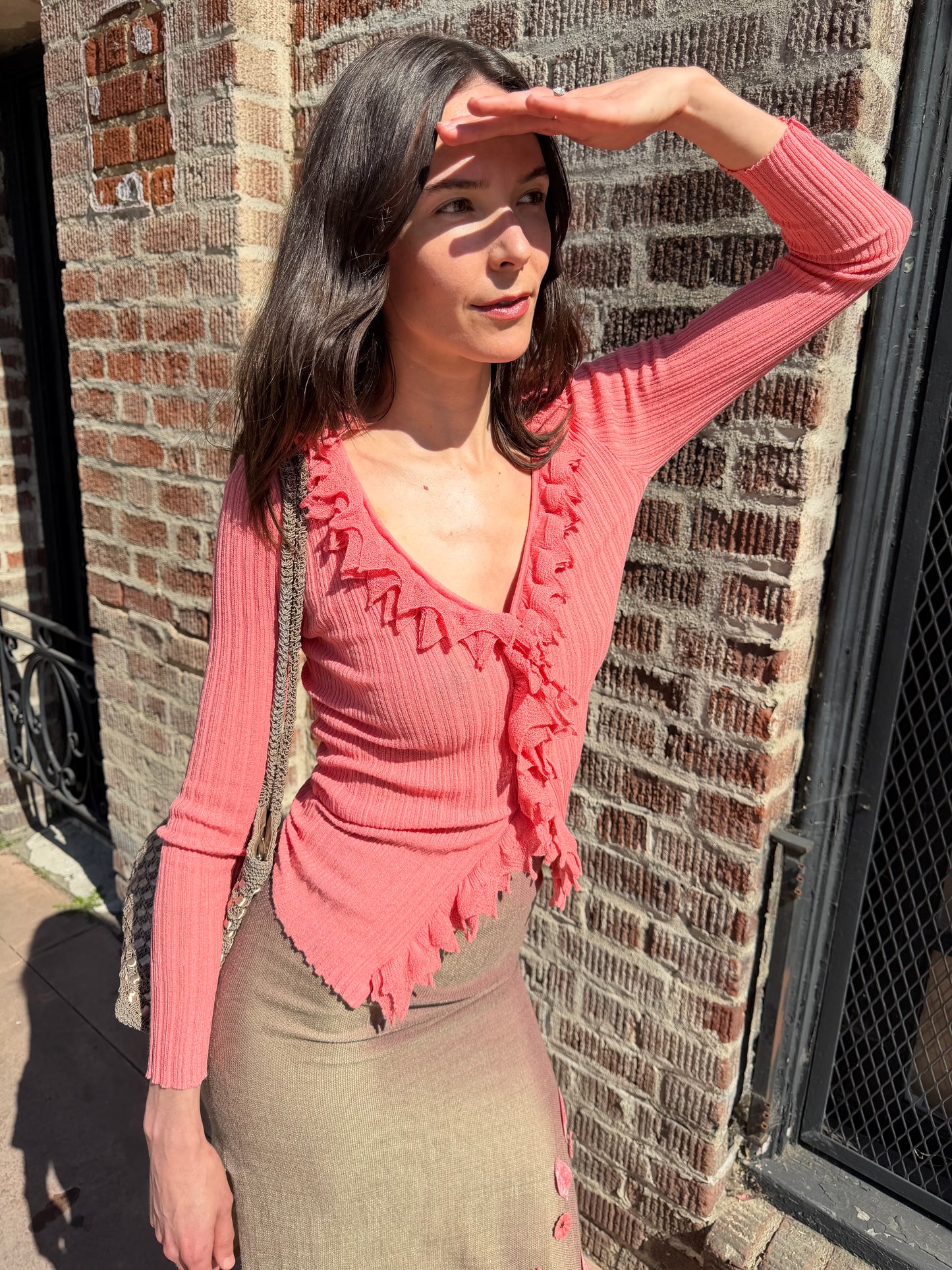 Pink Knit Ruffle Top (S)