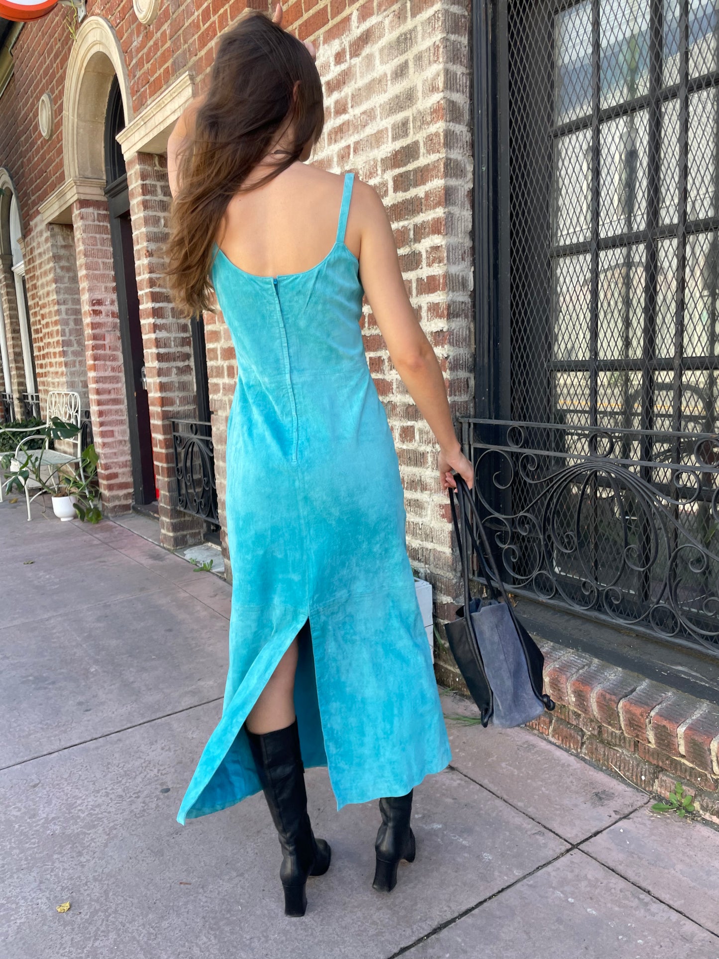 Turquoise Leather Dress (S)